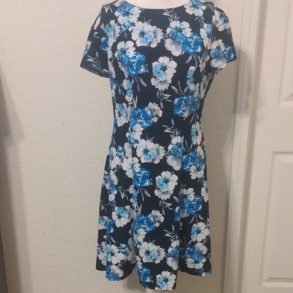 ALYX Petite Women's Blue & Purple Floral Short Sleeve Summer Dress. Size 12P